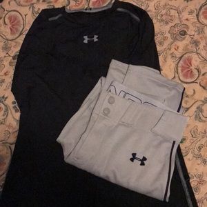 Youth XL Under Armour shirt and L baseball pants